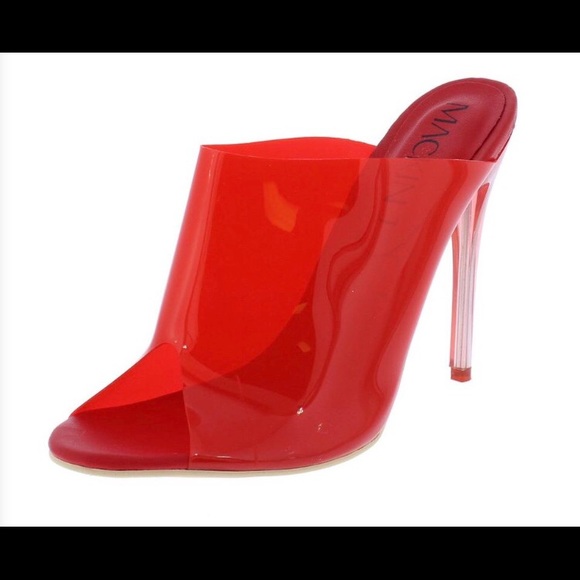 clear red shoes